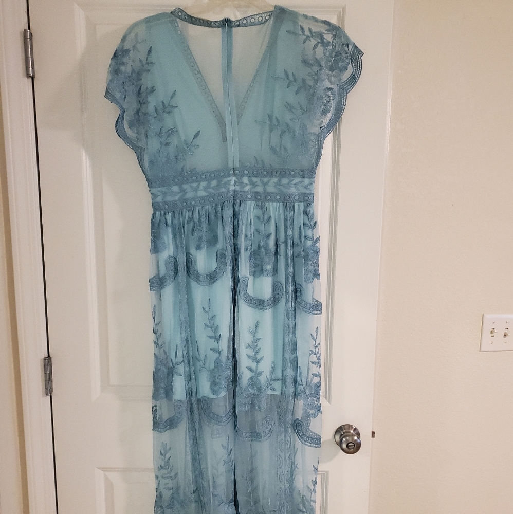 Elegant Blue Lace Dress